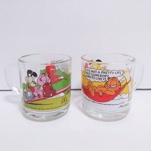 Vintage 1970's McDonalds Garfield Glass Mug Set of 2